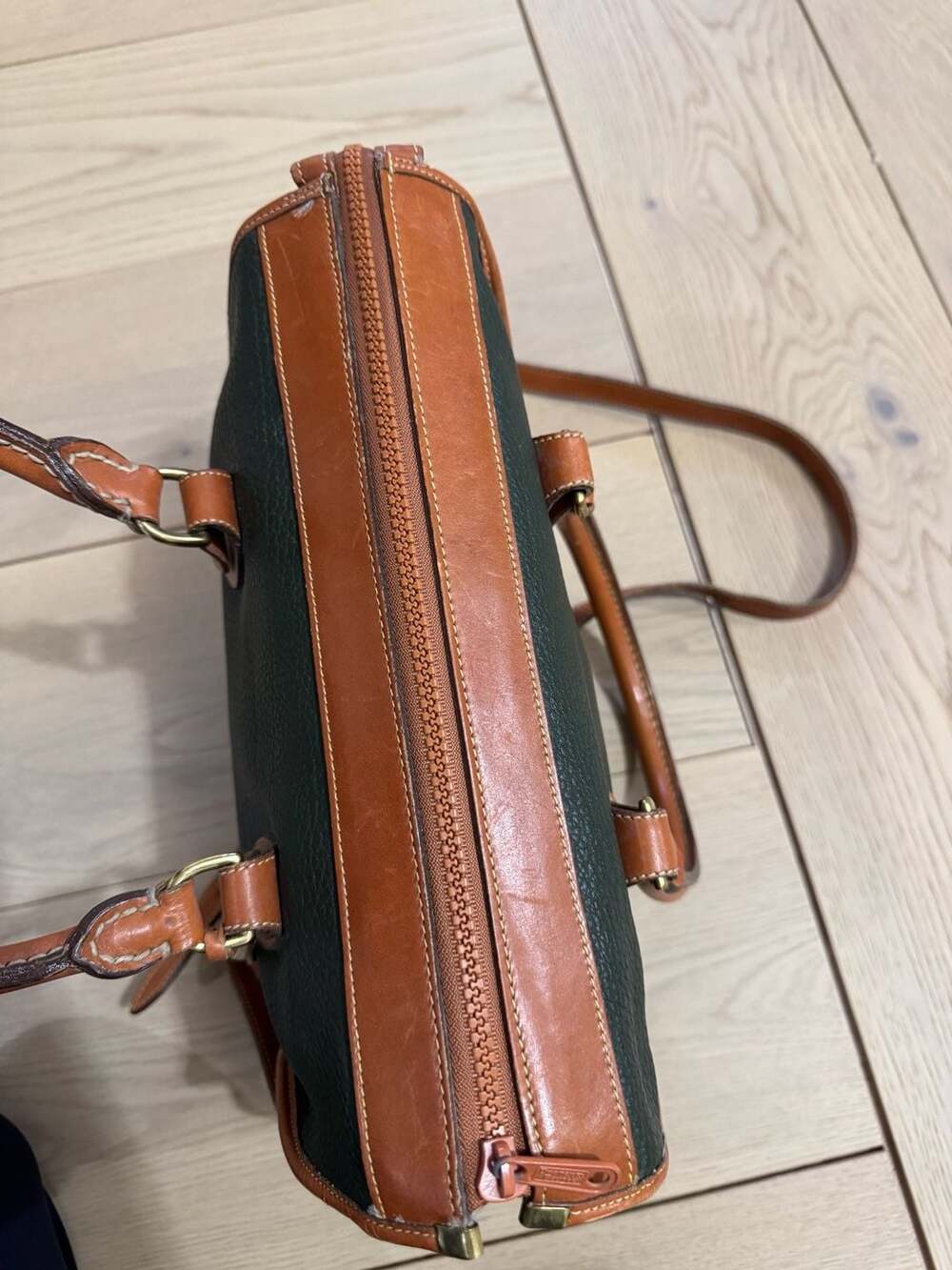 Vintage Dooney & Bourke All-Weather Leather Satchel Bag Green and Tan - Picture 13 of 15